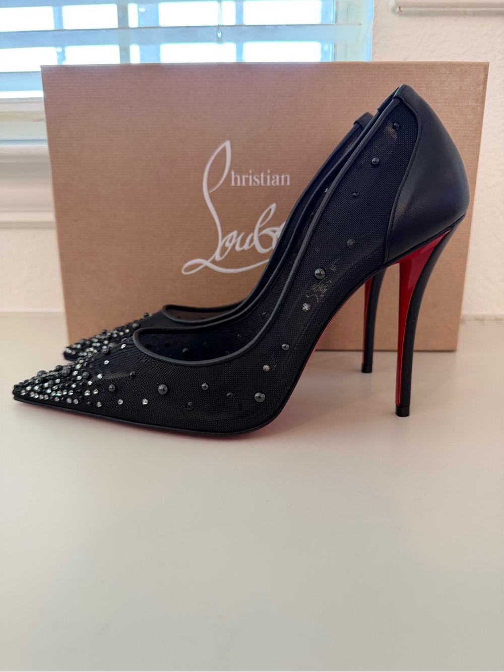 Christian Louboutin Black Crystal-Embellished Pointed-Toe Pump